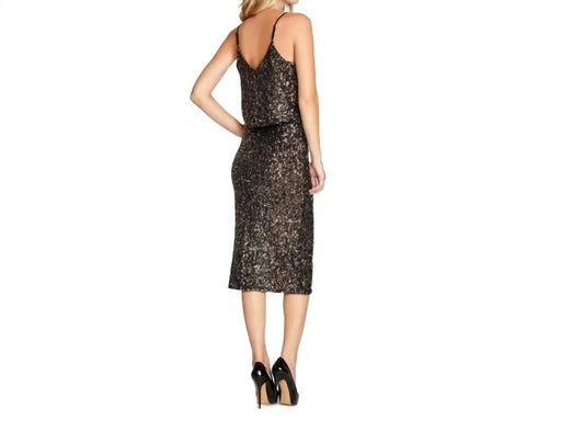 Dress The Population - Metallic Sequin Midi High Slit Pencil Skirt