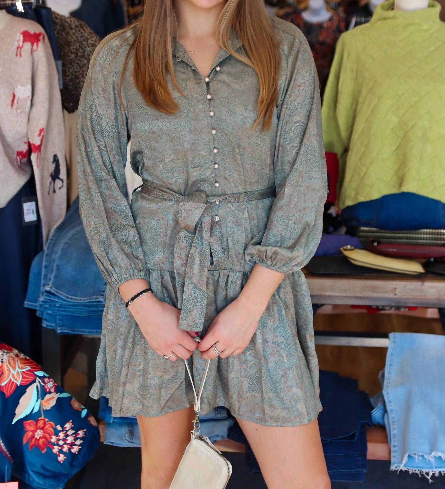 Meet Me In Santorini - Golden Tapestry Button Down Dress