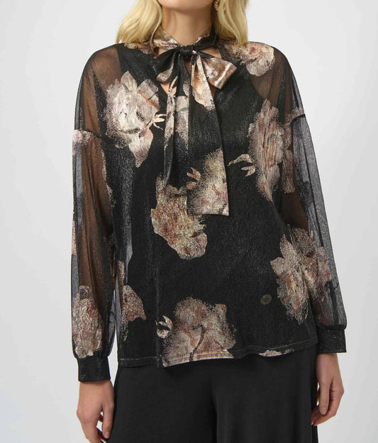 Joseph Ribkoff - Plisse Knit Foiled Floral Top