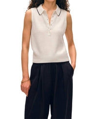 White + Warren - Cashmere Cable Sleeveless Polo Top