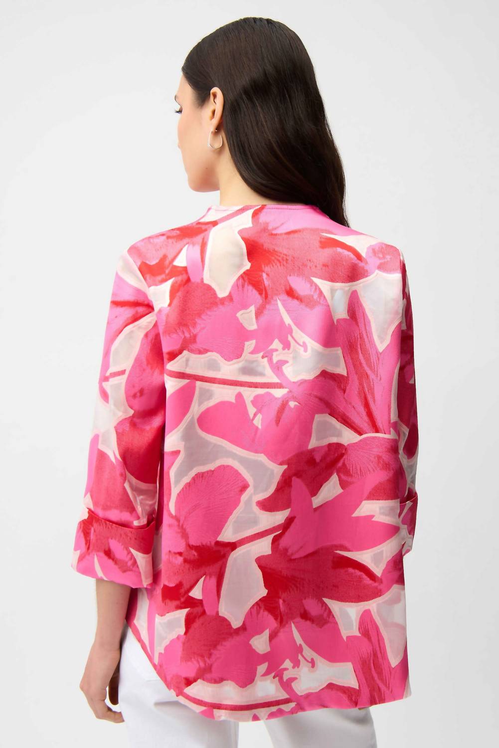 Joseph Ribkoff Novelty Jacquard Floral Print Swing Jacket in pink multi - women's blouse - alternate view