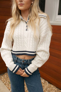 Mable - Lapel Collar Crop Sweater