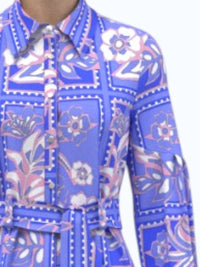 Celina Moon - Long Sleeve Floral Stamp Print Shirt Dress