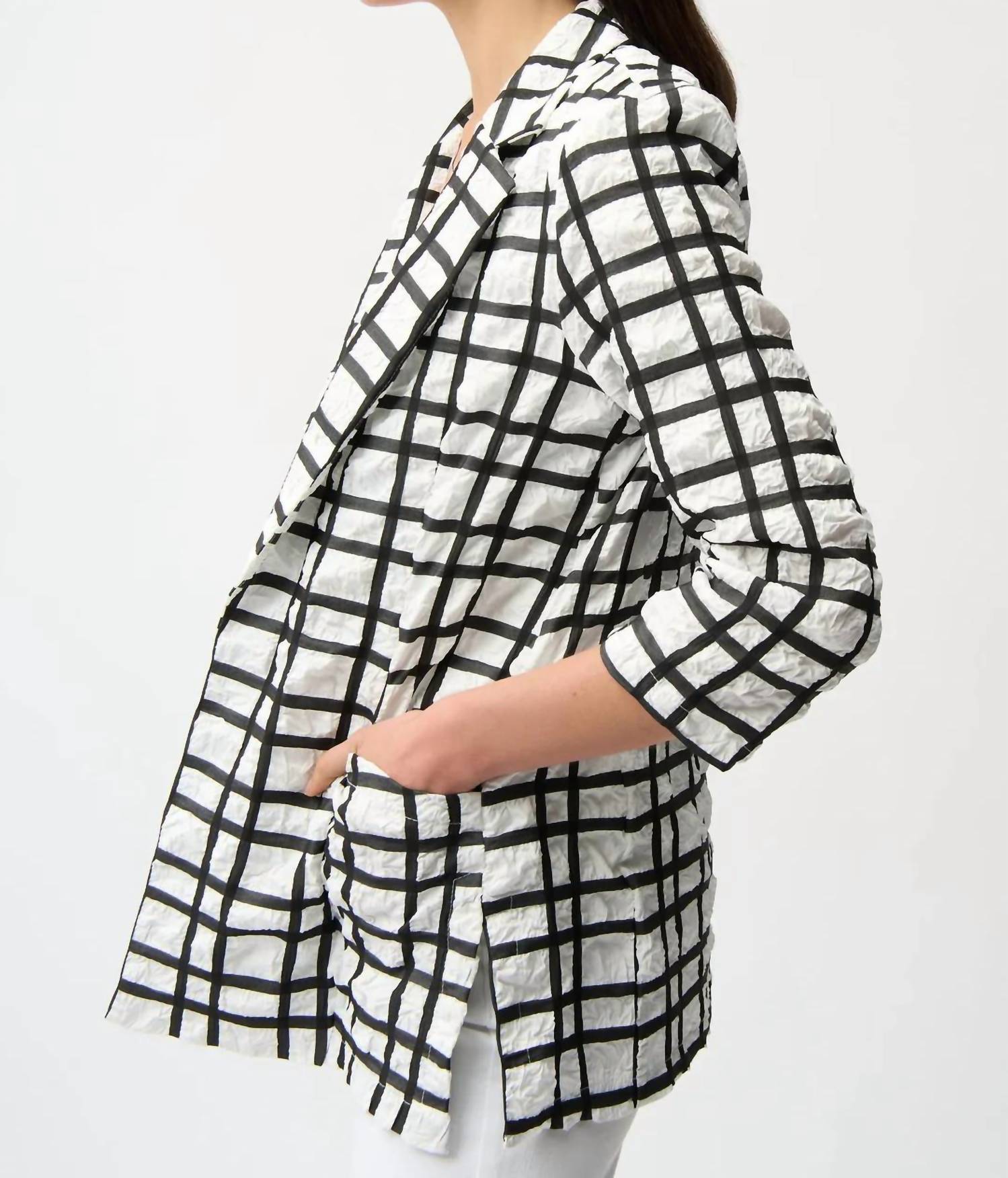 Joseph Ribkoff - Plaid Textured Open Front Blazer