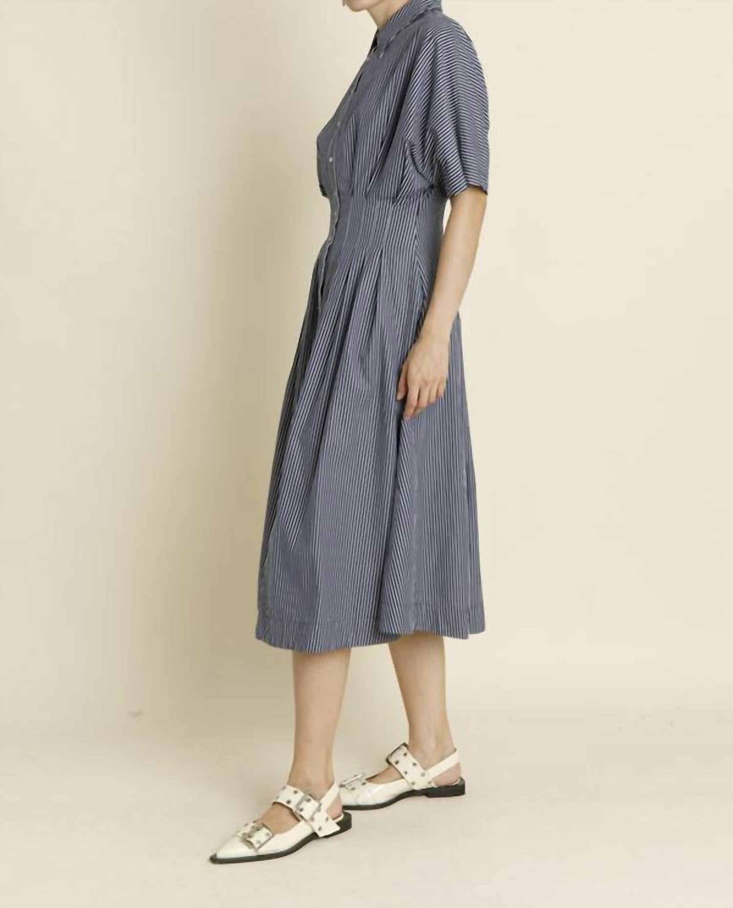 Aureum - Lori Striped Button Midi Dress