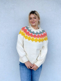 Ces Femme - Mock Neck Long Sleeve Intarsia Sweater
