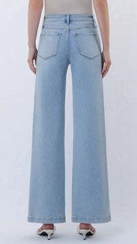 FLYING MONKEY High Rise Full Length Cut Seam Detail Wide Jeans in light wash - women's pants - alternate view