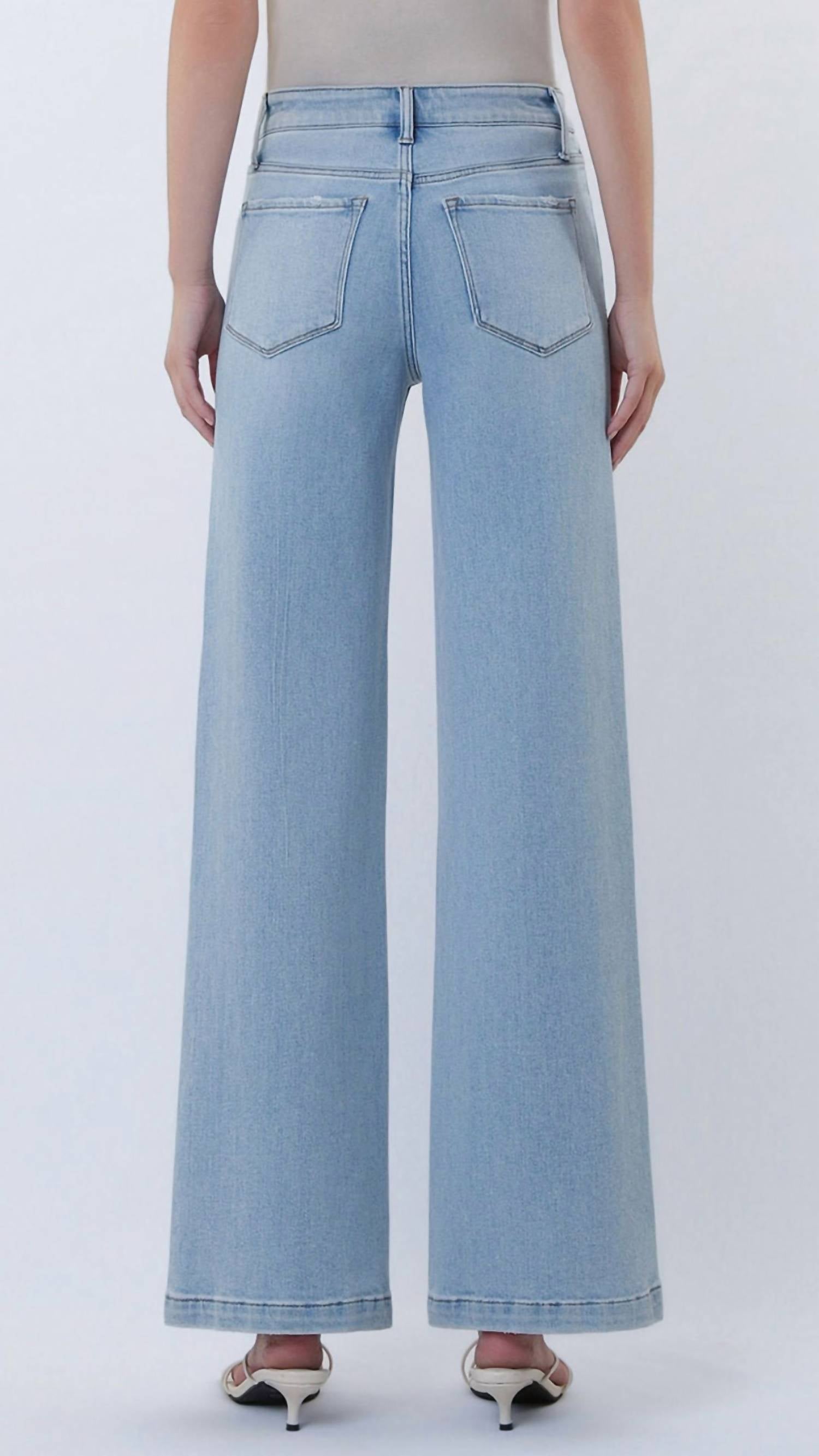 FLYING MONKEY High Rise Full Length Cut Seam Detail Wide Jeans in light wash - women's pants - alternate view