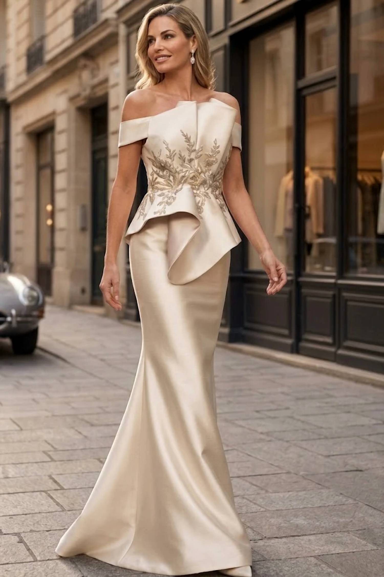 Terani Couture - Elegant Sophisticated Evening Off-shoulder Formal Mikado Dress
