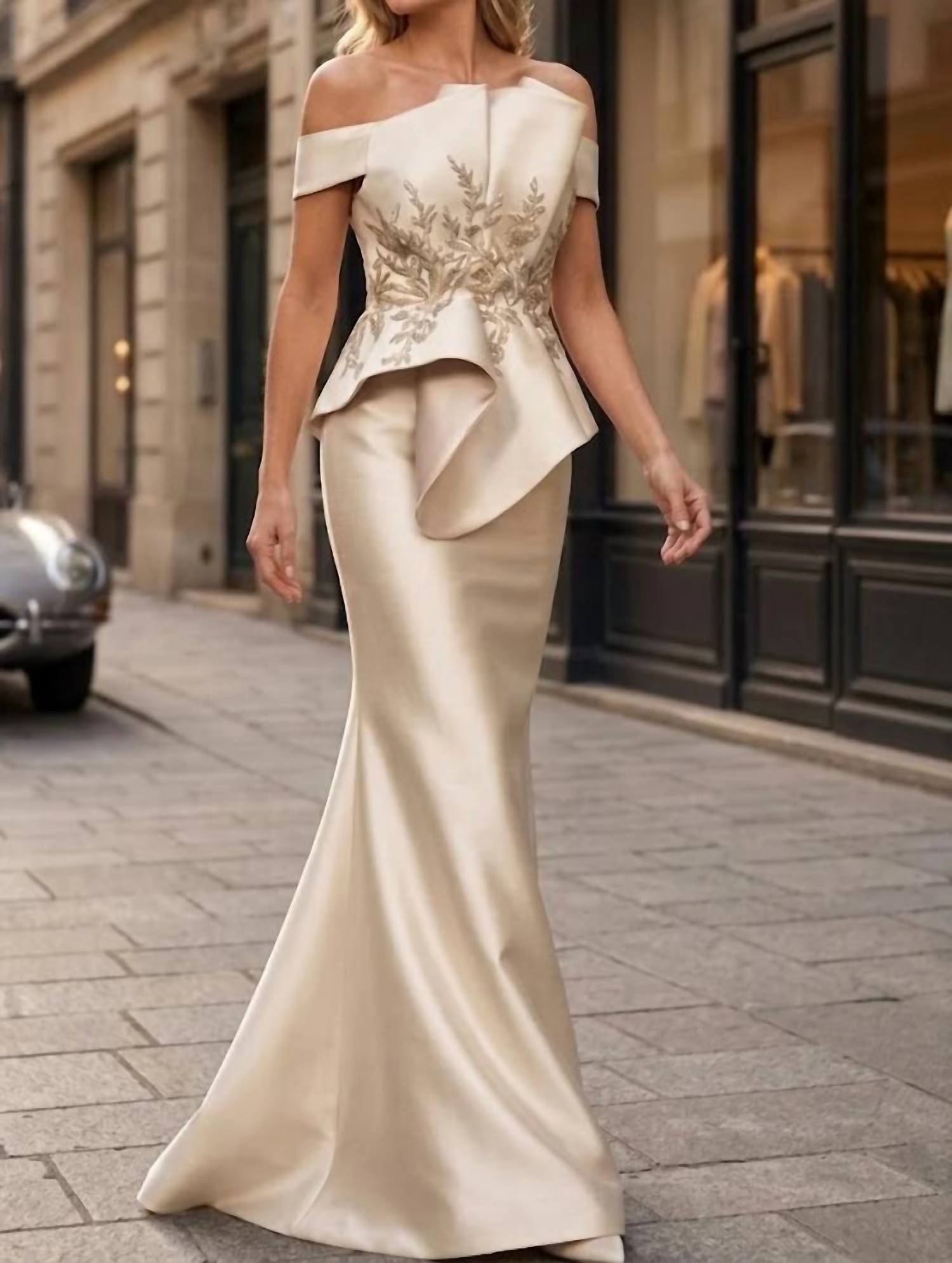 Terani Couture - Elegant Sophisticated Evening Off-shoulder Formal Mikado Dress