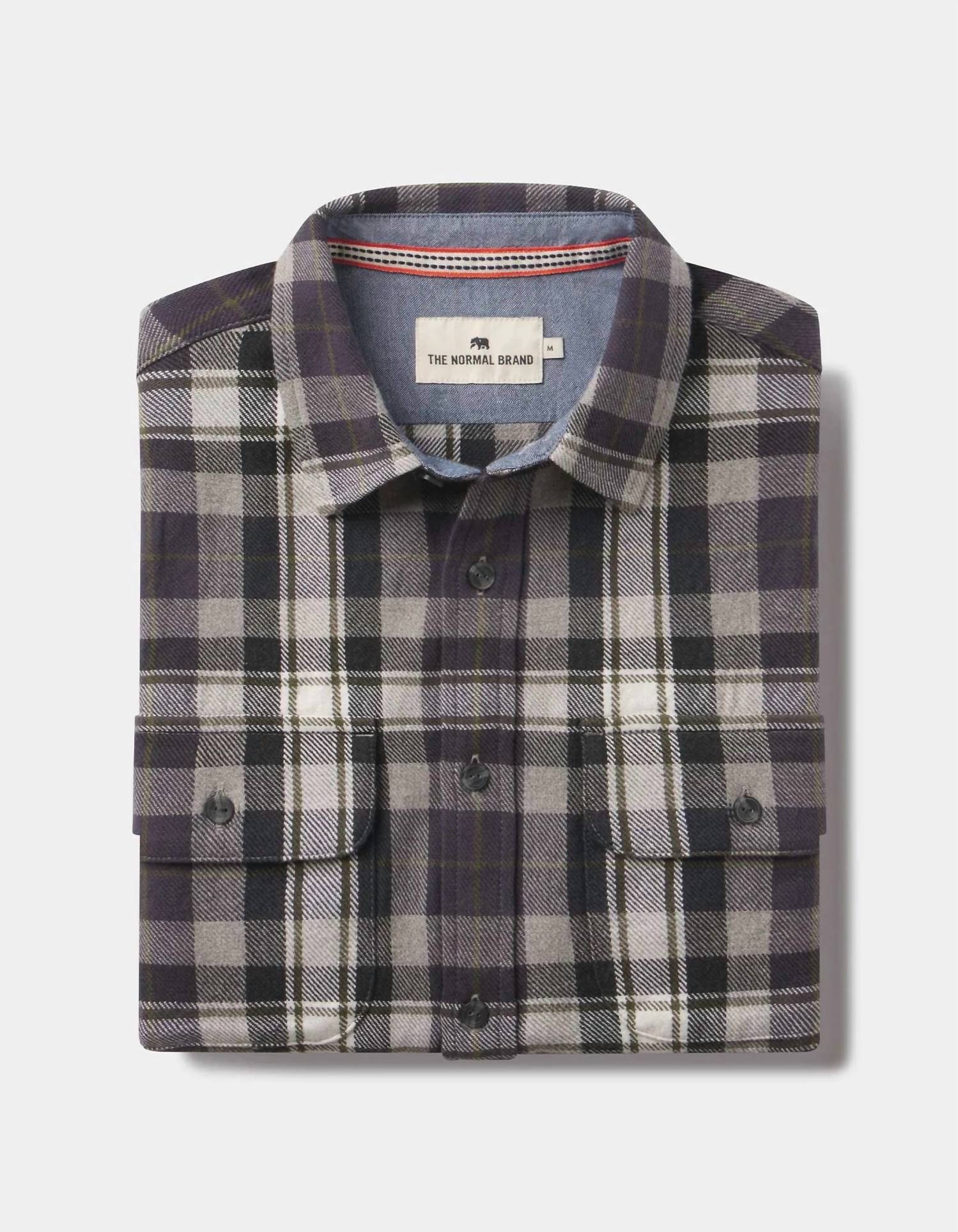 The Normal Brand Mountain Overshirt in grey plaid - men's shirt - view 4