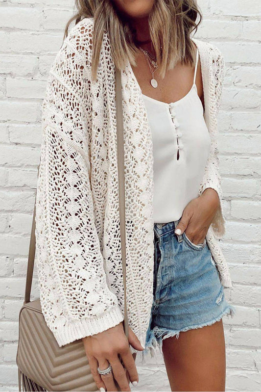 Shewin - Crochet Open Knit Cardigan