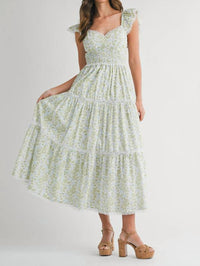 Mable - Sanderling Floral Ruffle Sleeves Maxi Dress
