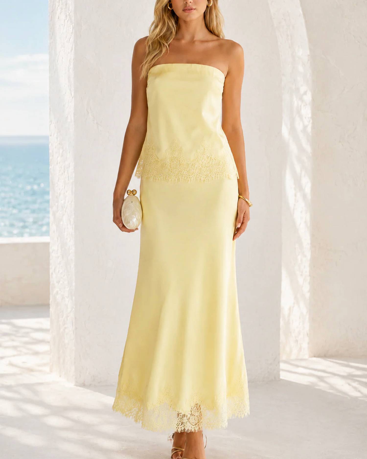 Endless Rose - Isla Sunset Strapless Satin Top And Skirt Set