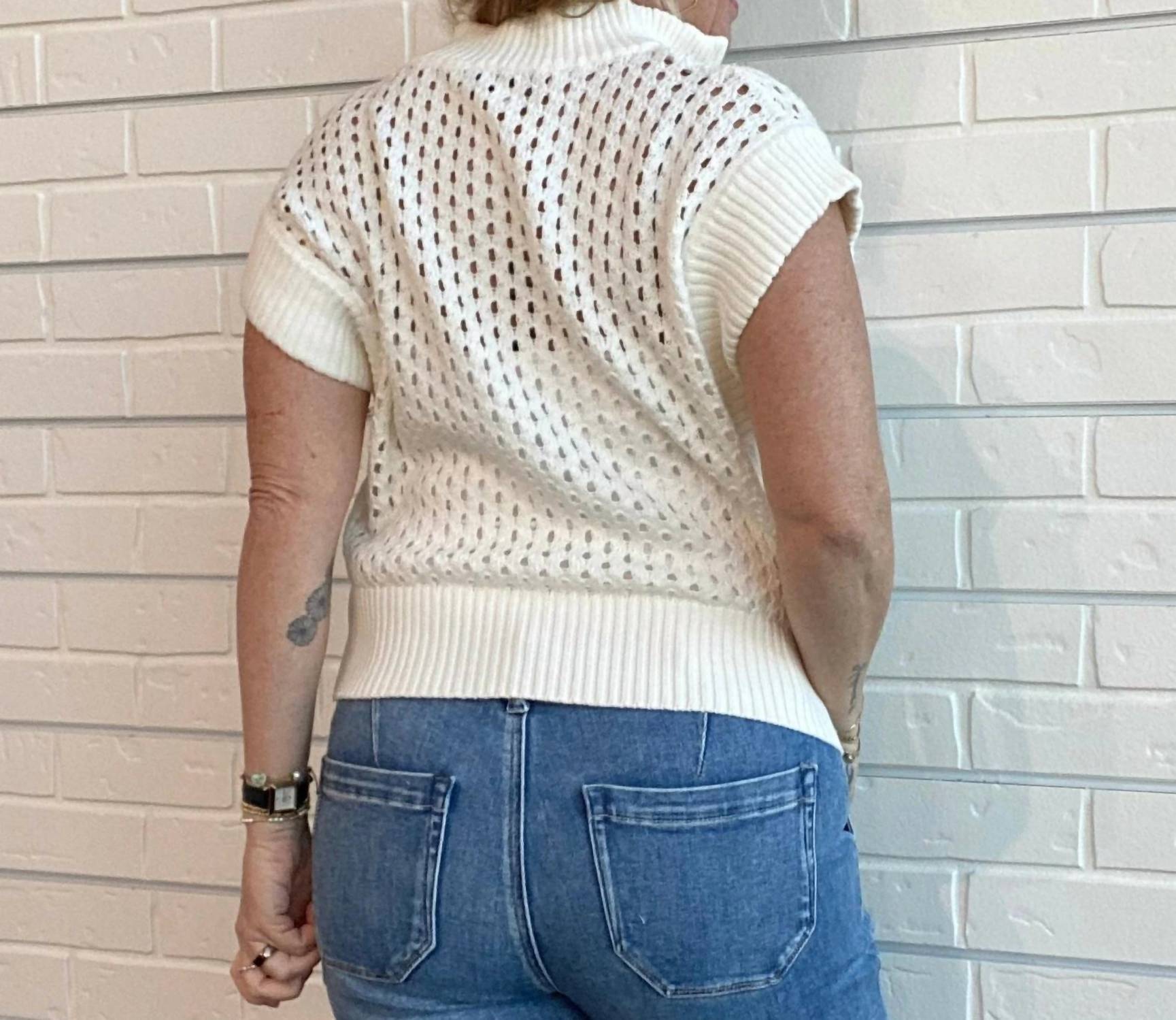 Vintage Havana - Open Knit Quarter Zip Sweater