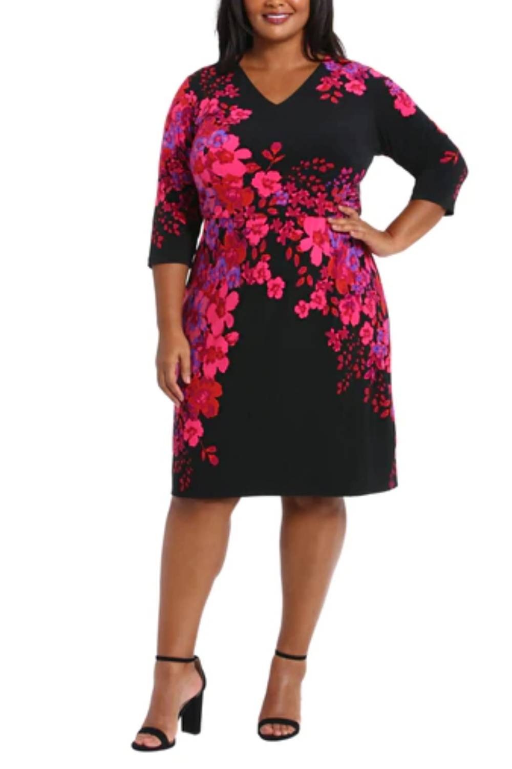 London Times - Floral Print 3/4 Sleeve Sheath Dress