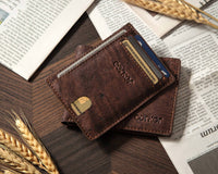 Corkor Men's Minimalist Wallet Cards Holder in brown - men's bag - detail view