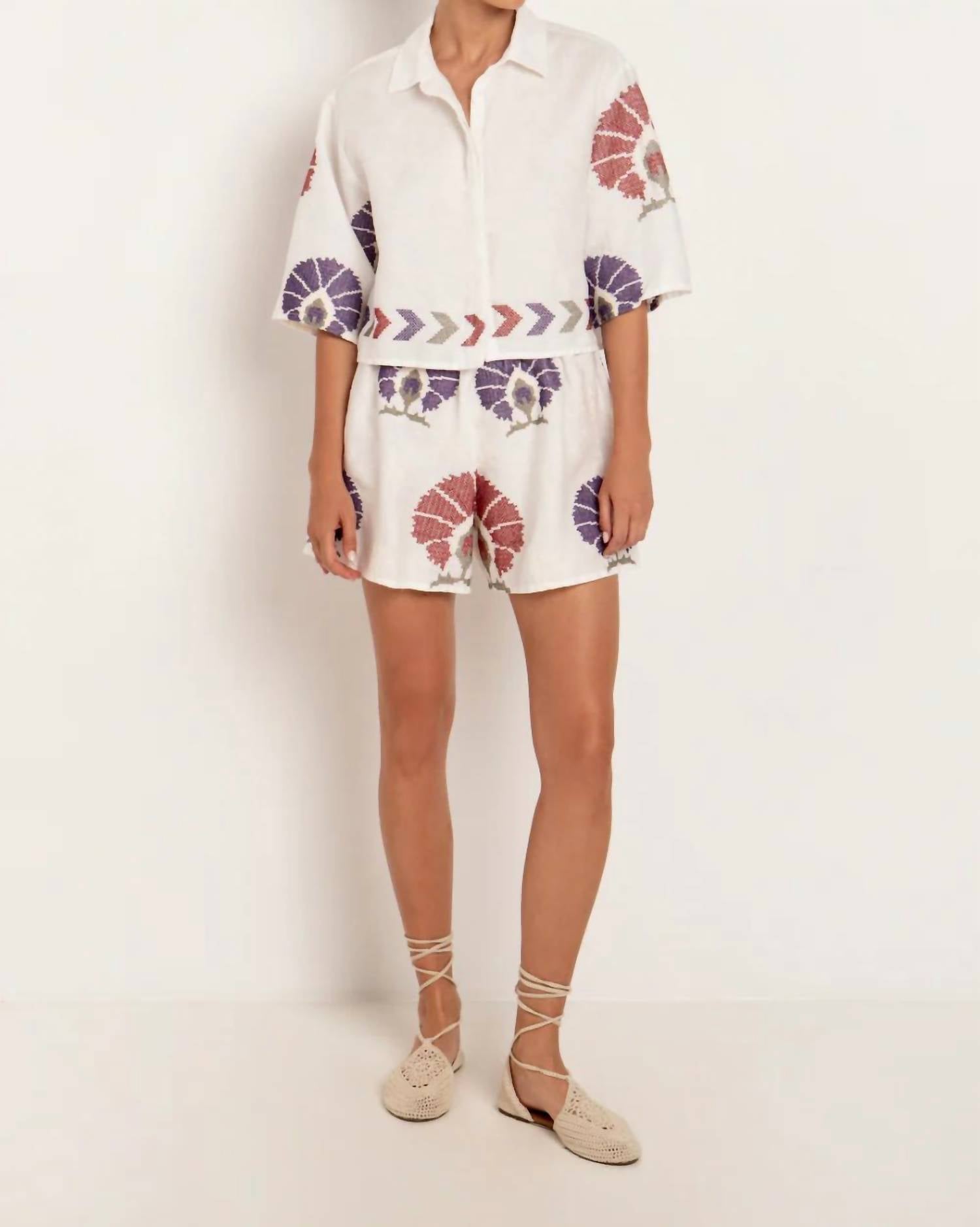 Greek Archaic Kori - Mini Peacock Shorts