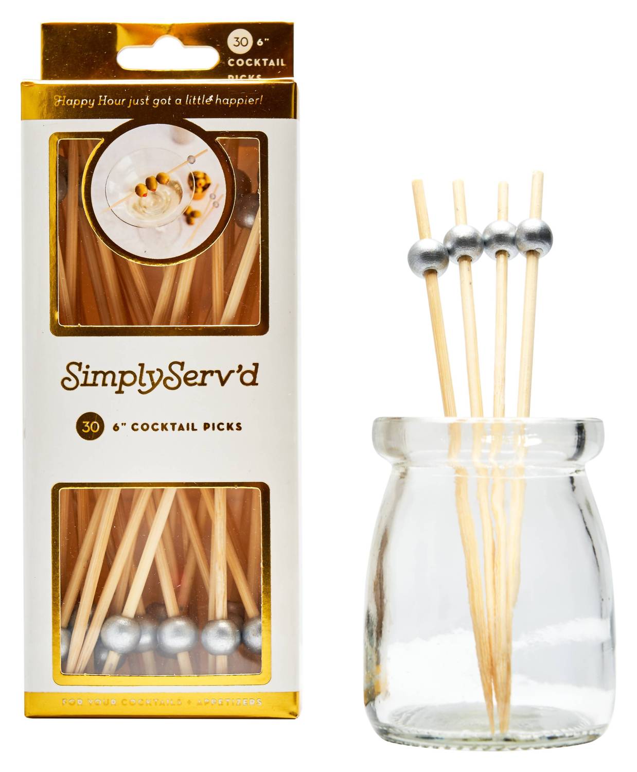 Sophistiplate Party Pick Fancy Bamboo Toothpicks in silver pearl tip - item