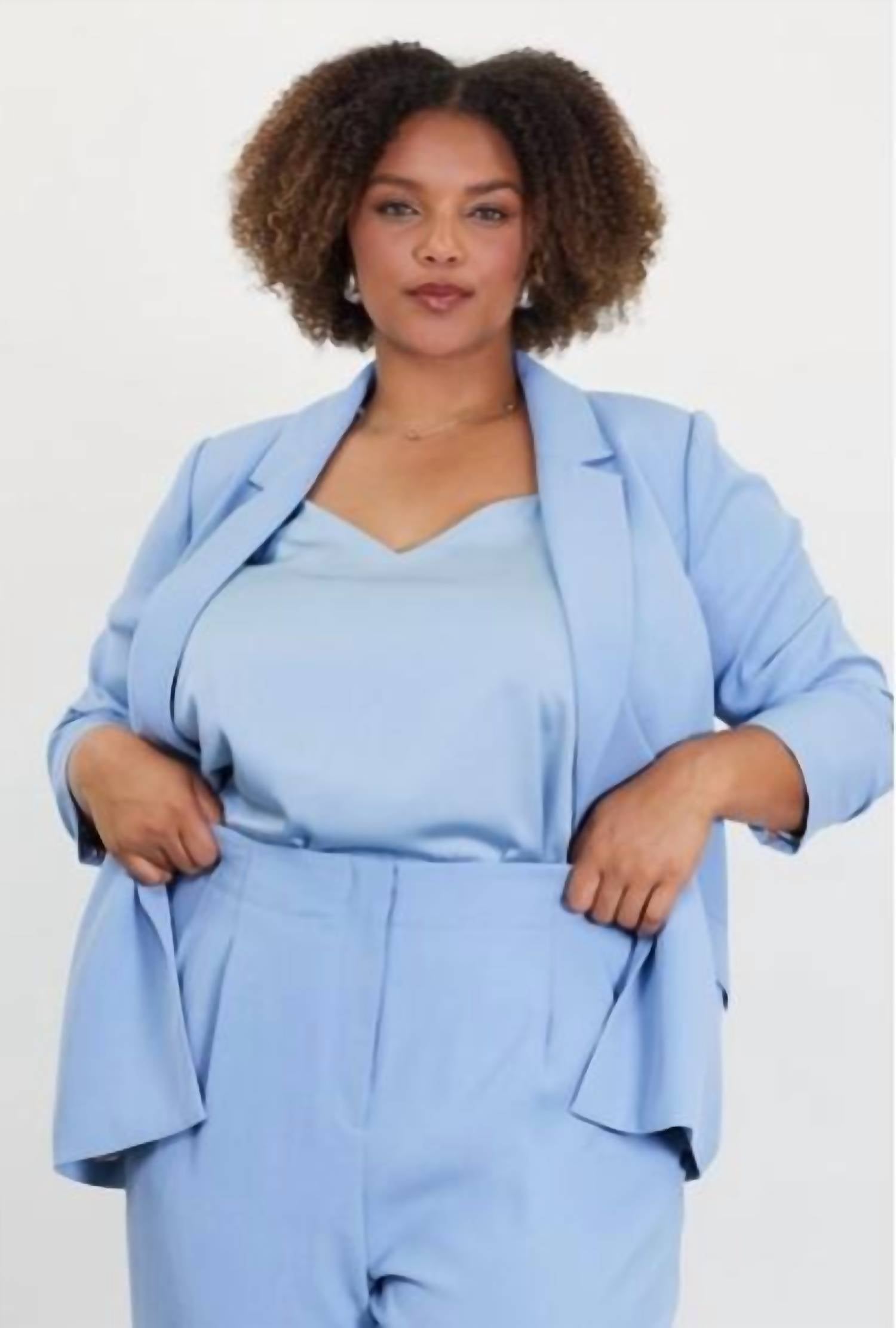 Skies Are Blue - Shirred Sleeve Blazer and Wide Leg Pant Suit Set