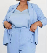 Skies Are Blue - Shirred Sleeve Blazer and Wide Leg Pant Suit Set