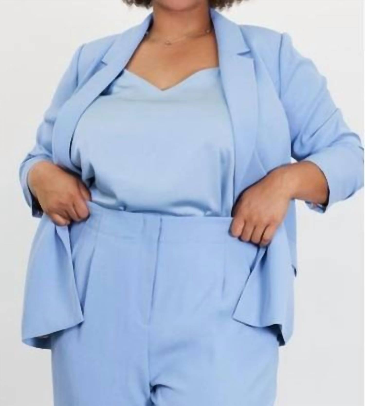 Skies Are Blue - Shirred Sleeve Blazer and Wide Leg Pant Suit Set