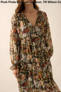 Promesa - Women's Floral V Neck Chiffon Midi Dress