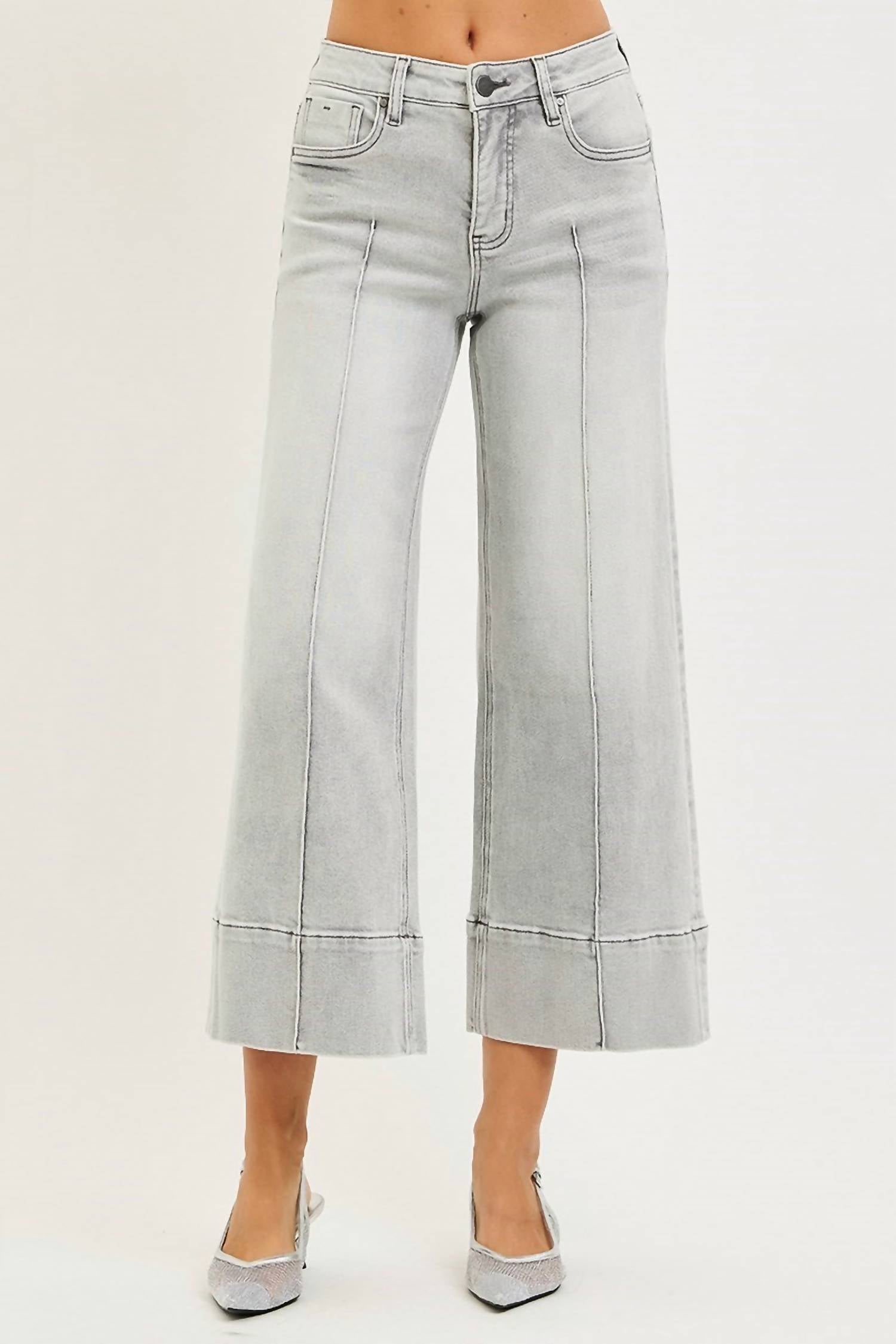 Risen - Lizzy Mid Rise Wide Pintuck Denim Pants