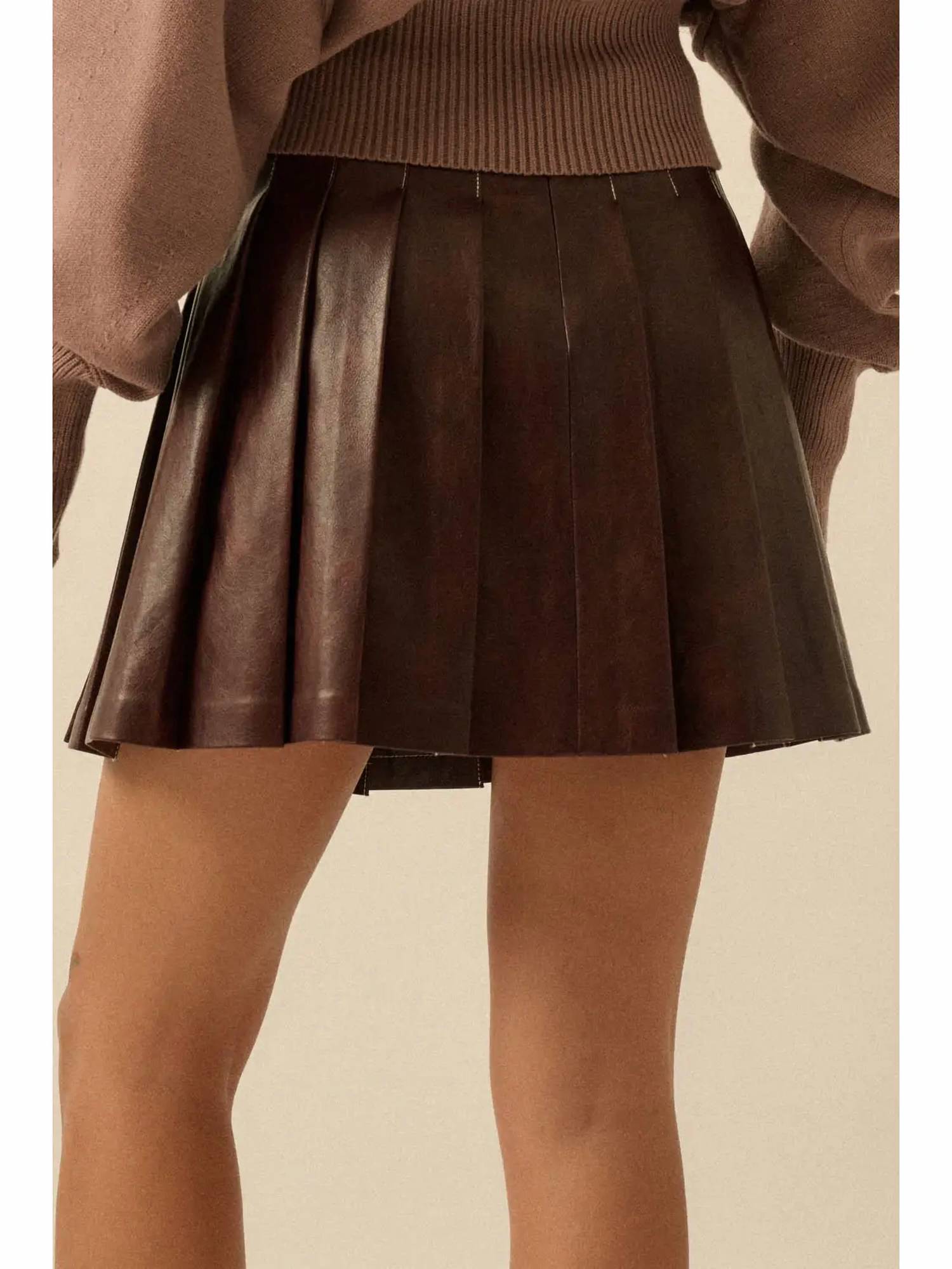 Promesa - Faux Leather Pleated Mini Skirt
