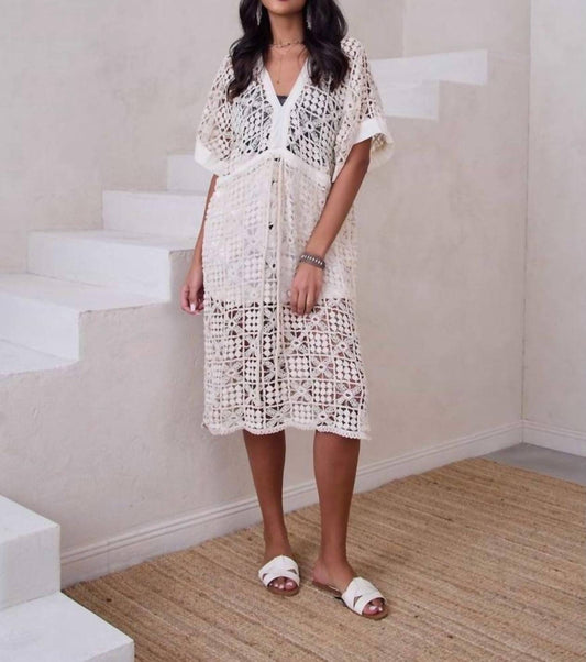 Saachi - V-neck Tie-front Crochet Cover Up