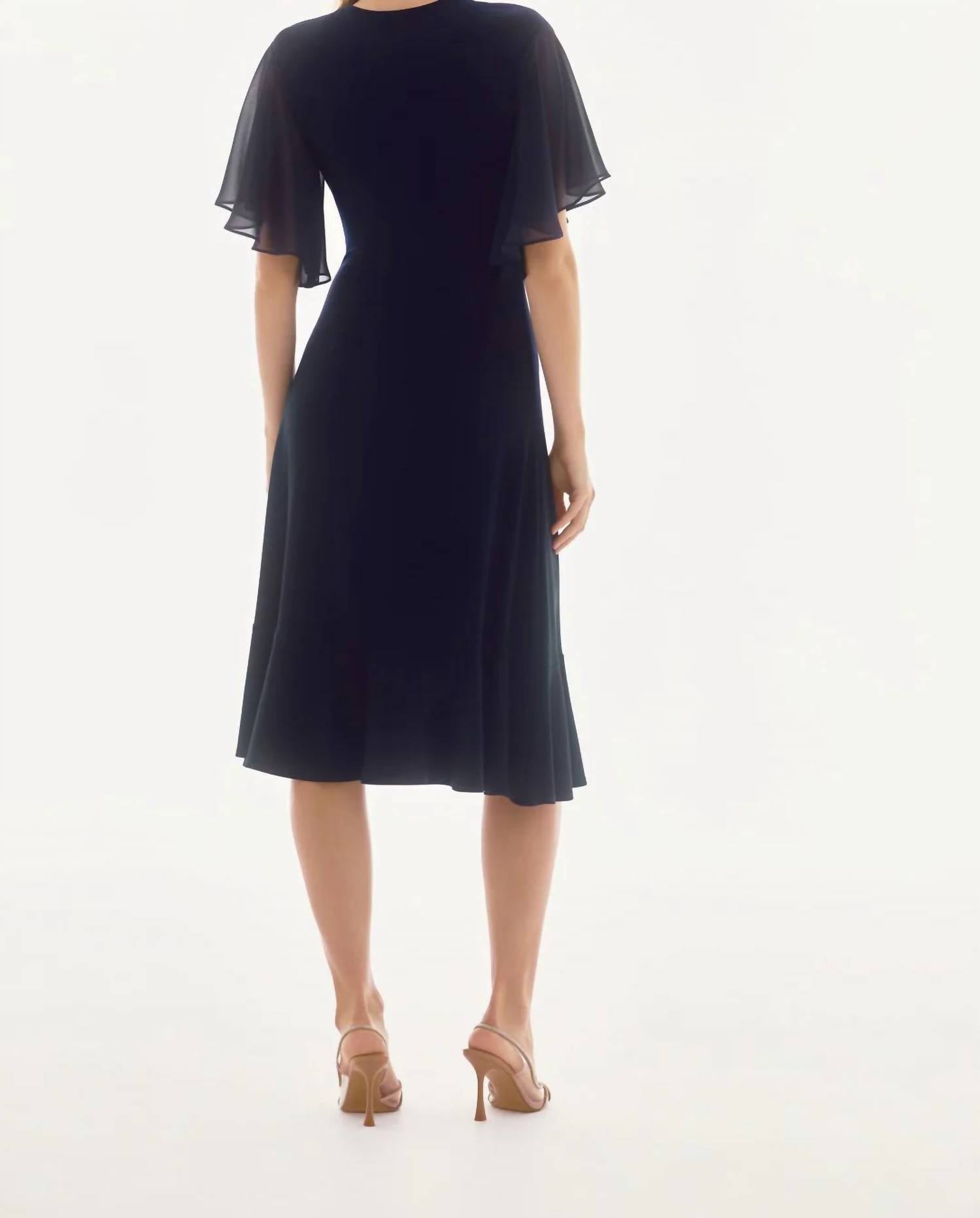 Joseph Ribkoff - V-neck Flutter Sleeve Faux Wrap Midi Dress