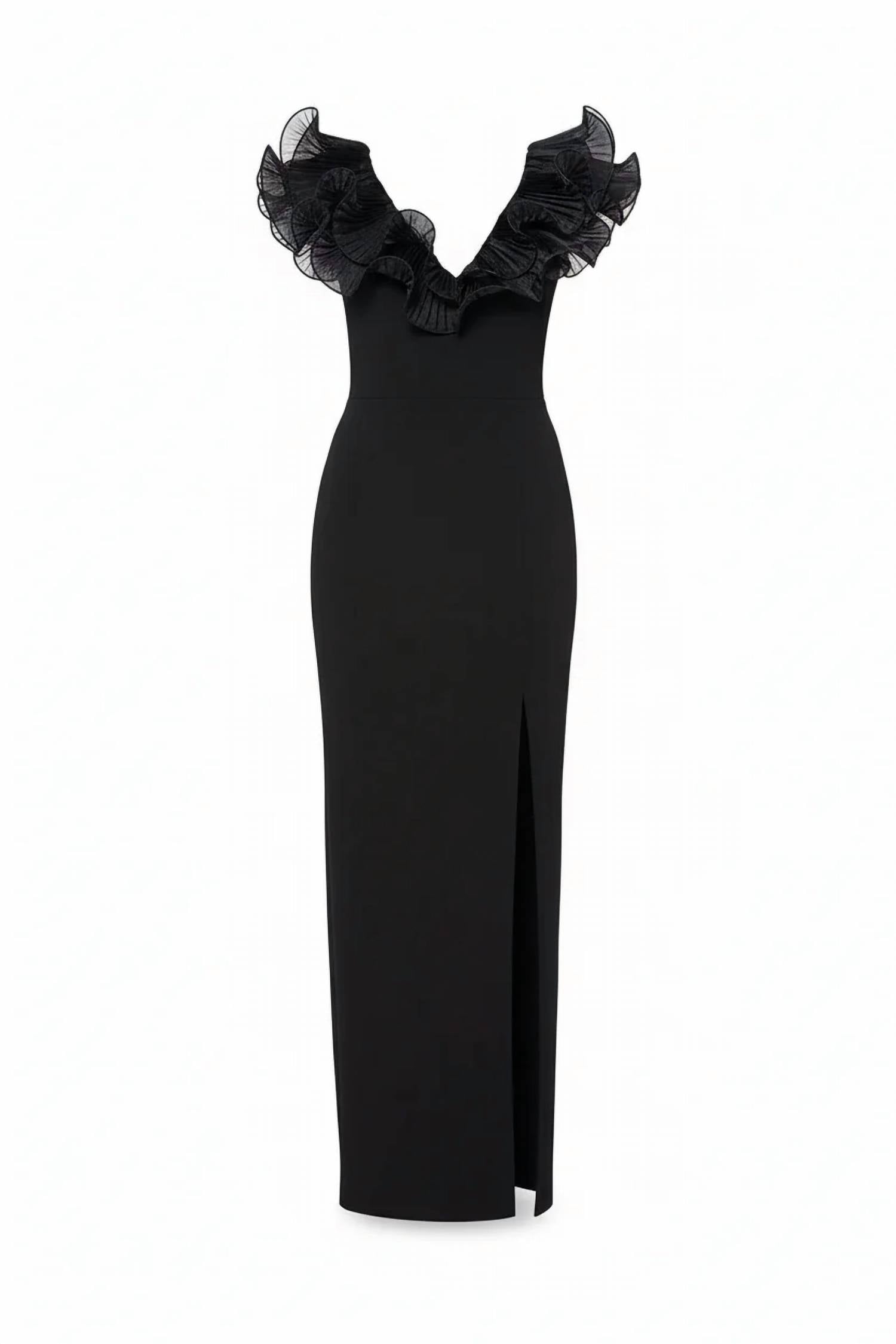 Aqua - Scuba Crepe Ruffled Slit Gown