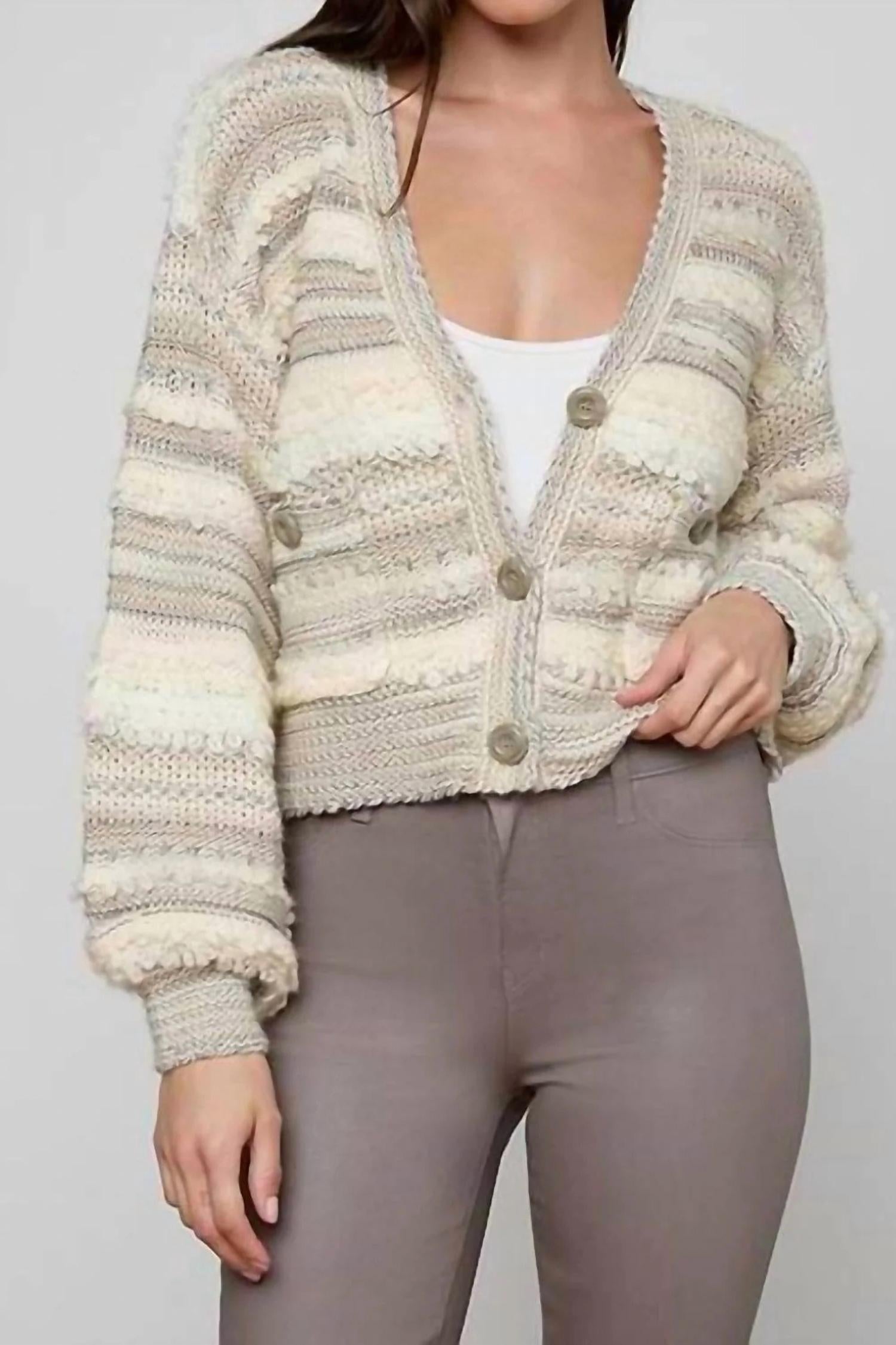 L'Agence Harriet Long Blouson Sleeves Cardigan in natural multi - women's cardigan