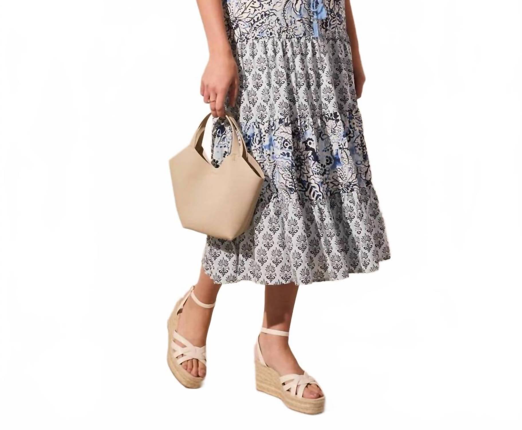 Tribal - Printed V-neck Dress W/drawcord Waist