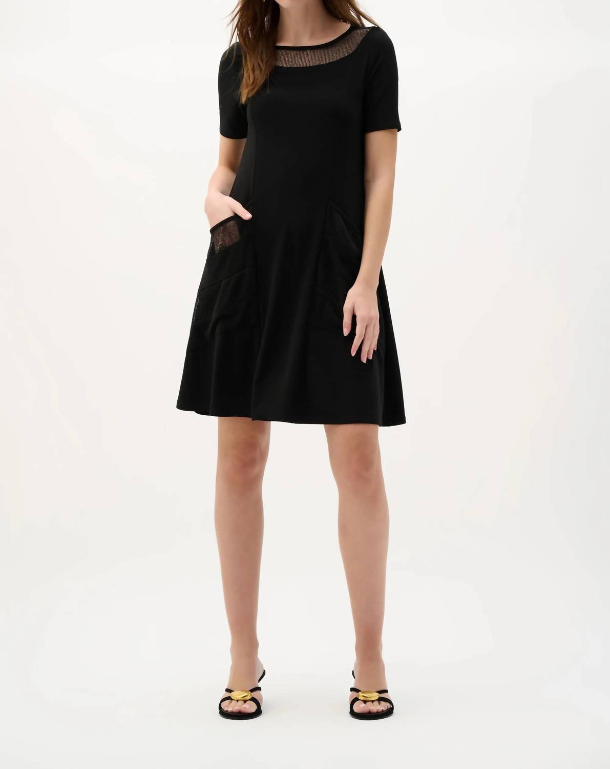 Joseph Ribkoff - Mesh Insert Short Sleeves A-line Dress