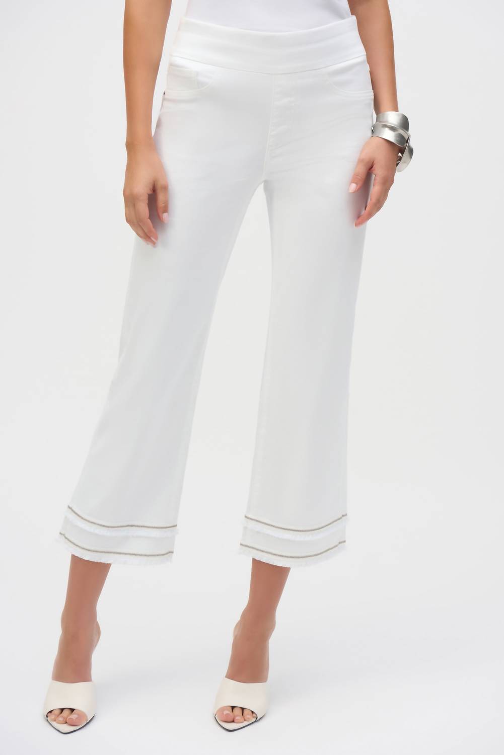Joseph Ribkoff Straight Crop Pull-on Jeans With Beading in white - women's jeans