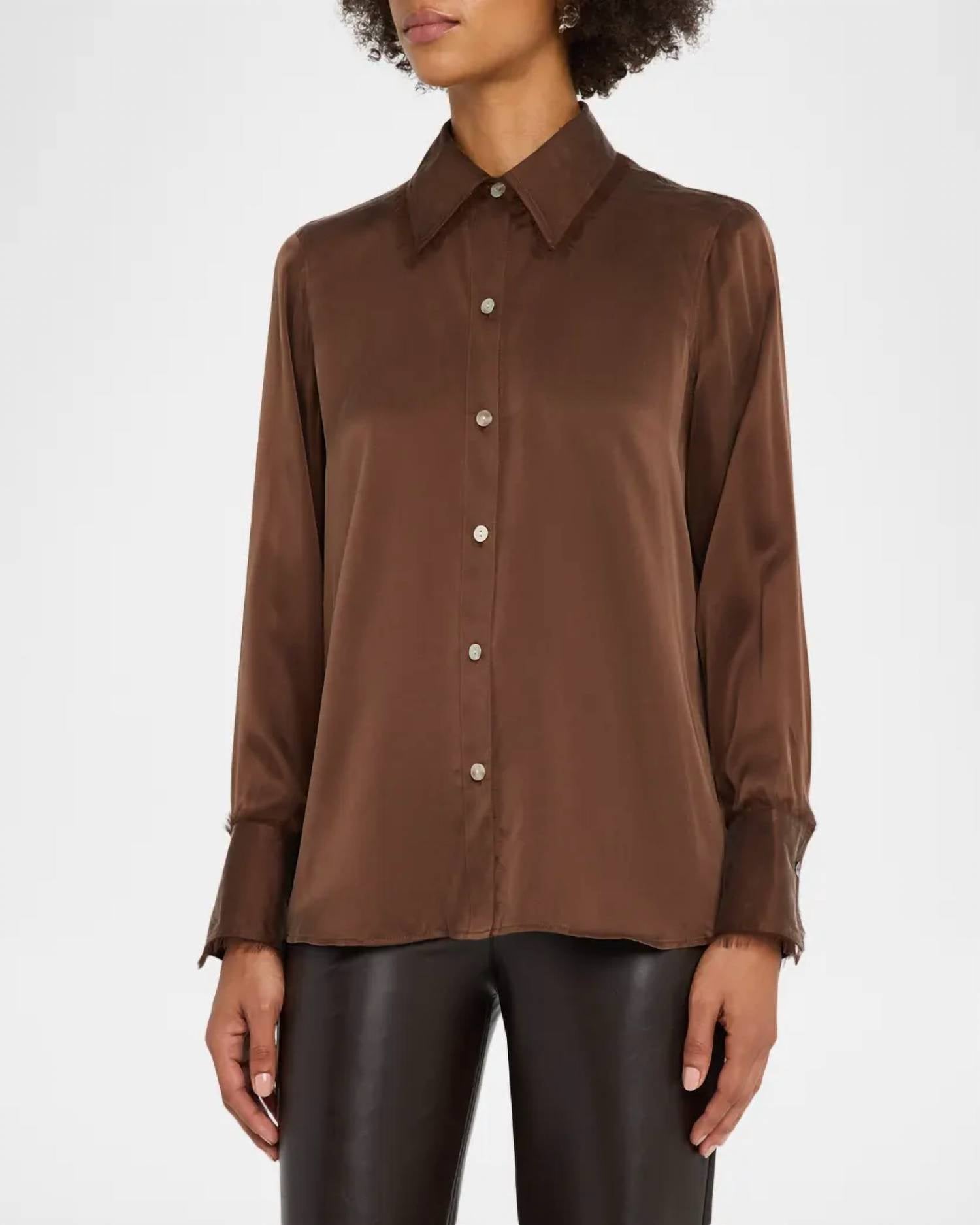Rails Abbey Frayed Shirt in espresso - women's blouse - alternate view