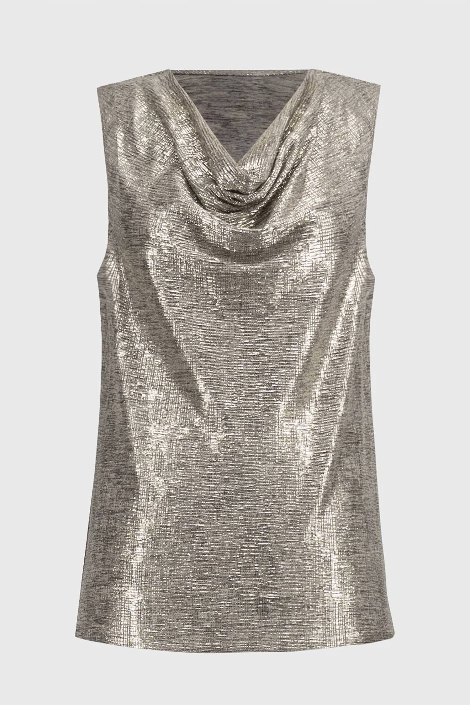 Joseph Ribkoff - Foiled Melange Knit Cowl Neck Top