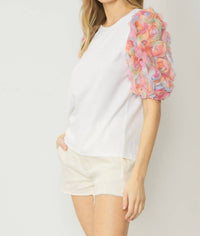 entro Floral Puff Sleeve Top in white - women's t-shirt - view 4