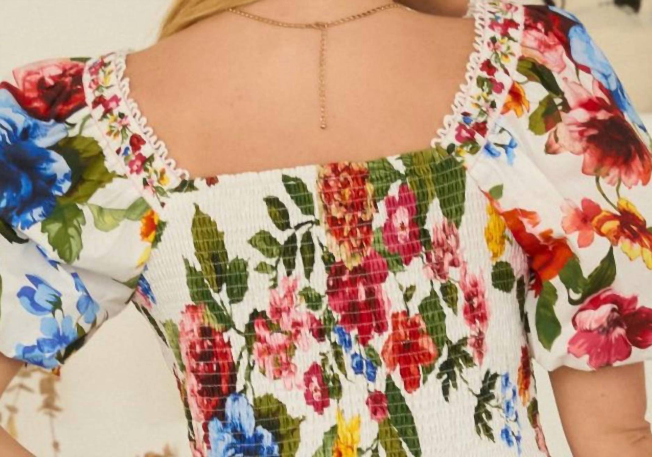 SKIES ARE BLUE Floral Border Puff Sleeve Crop Top in multi - women's shirt - view 7