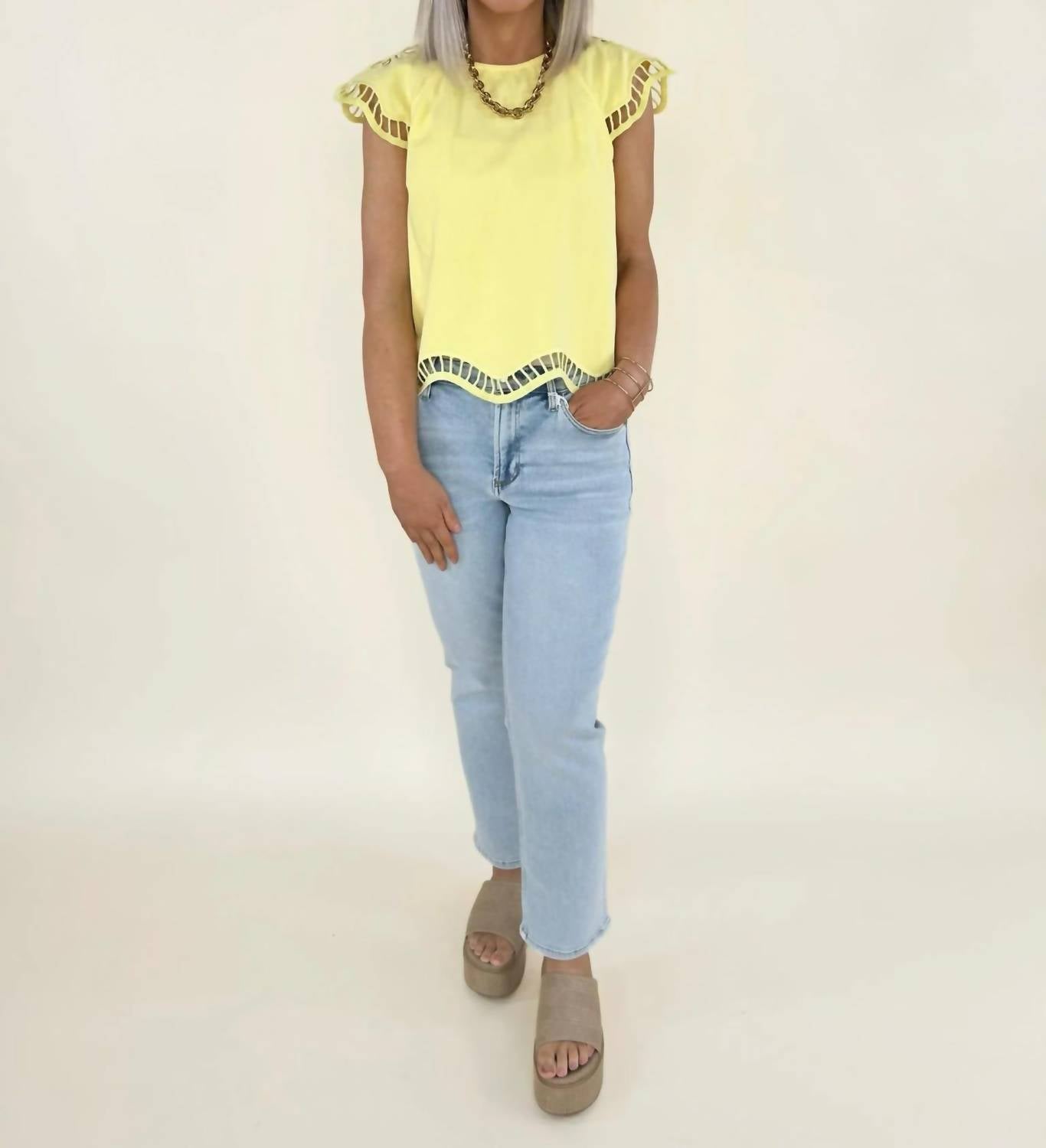 &Merci - Zuri Embroidered Cut-Out Sleeve Top