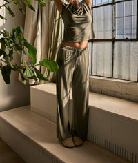 GILLI Elastic Waist Drawstring Wide Leg Pants in olive - women's pants - view 9