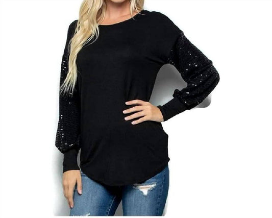 CONTRAST SEQUIN LONG SLEEVE TOP