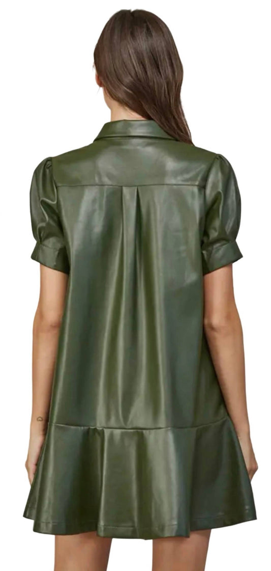 Fate - Short Puff Sleeve Faux Leather Dress