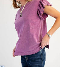 Easel - Wing Sleeves Cotton Slub Mineral Washed Knit Top