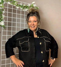 FANTASTIC FAWN Kourtney Studded Button Up Top in black - women's shirt