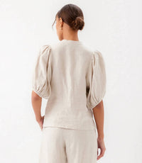 Karen Kane - Puff Sleeve Linen Button-Up Shirt