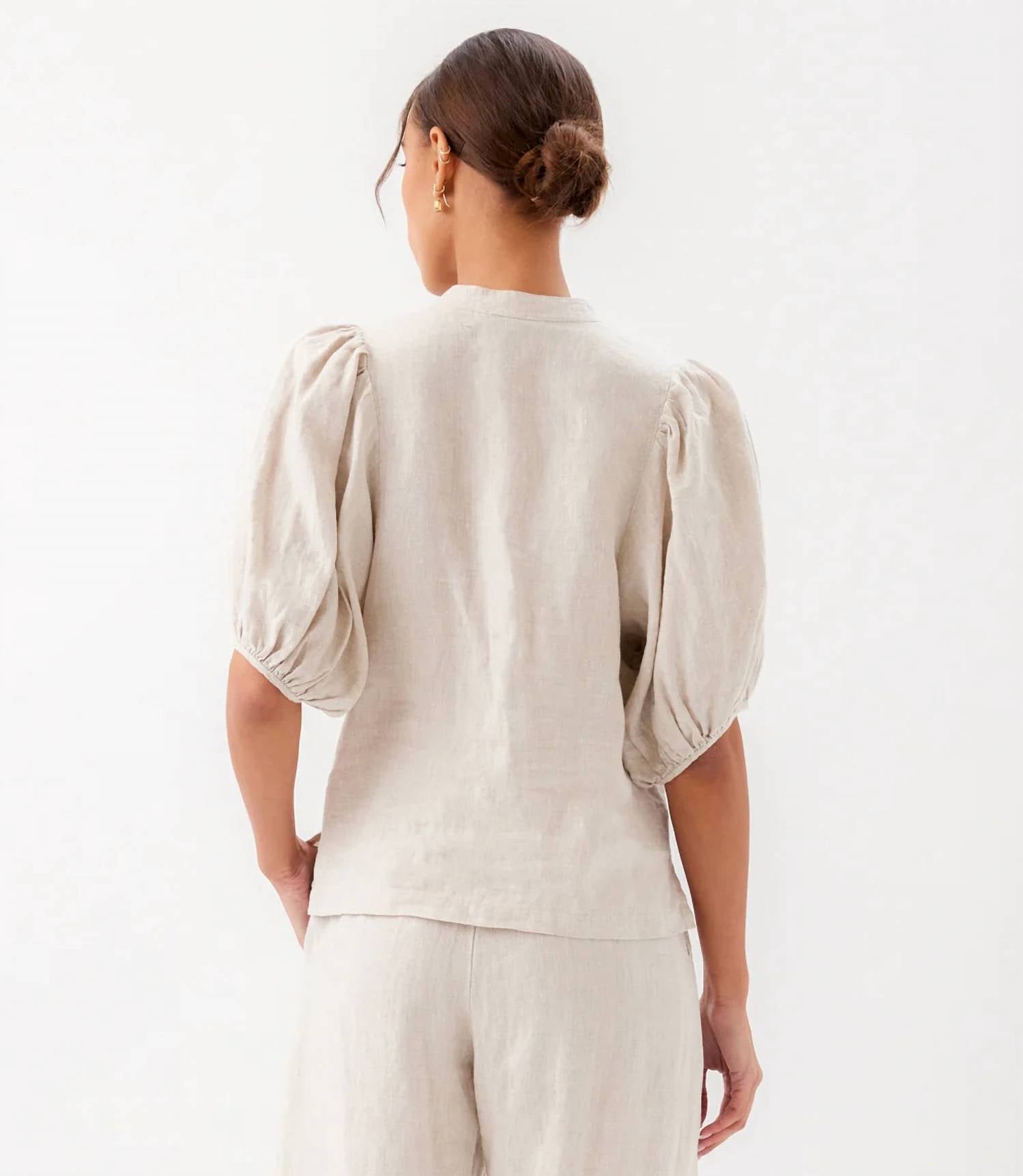 Karen Kane - Puff Sleeve Linen Button-Up Shirt