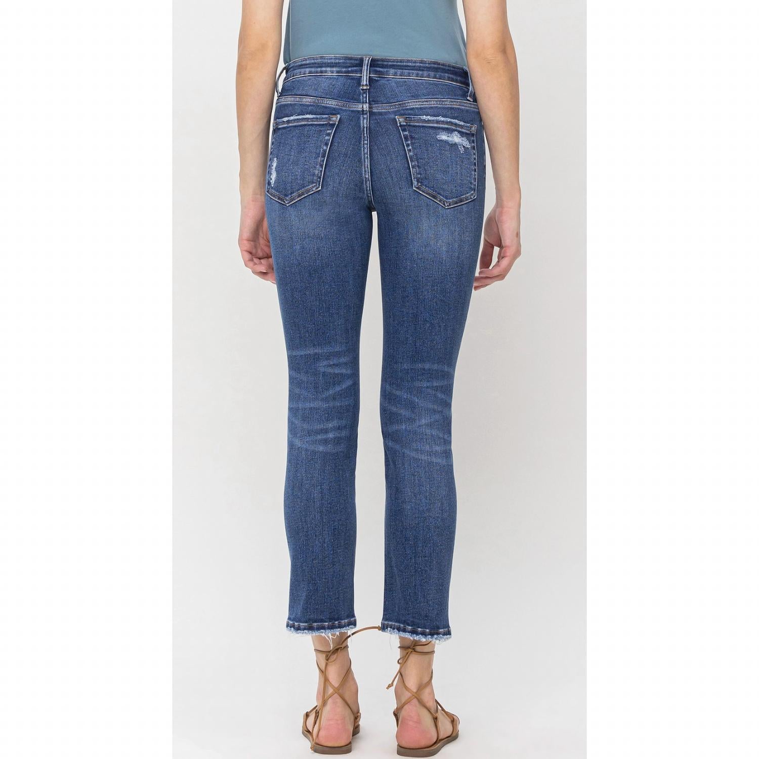 VERVET BY FLYING MONKEY Mid Rise Crop Slim Straight Jeans in medium blue - women's jeans - alternate view