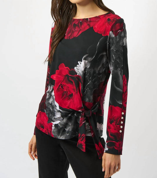 Joseph Ribkoff - Floral Print Boat Neck Long Sleeves Fitted Top